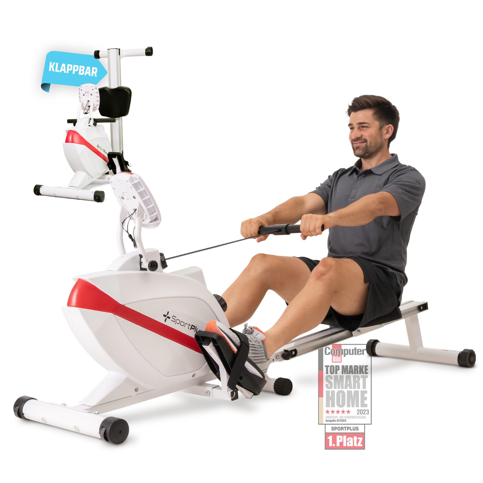 SportPlus Rudergerät für zuhause klappbar - extra leises Magnetbremssystem, Heimtrainer Rudergerät klappbar - Indoor Rudermaschine Fitness - Home Gym Fitness - Rudergerät bis 150kg