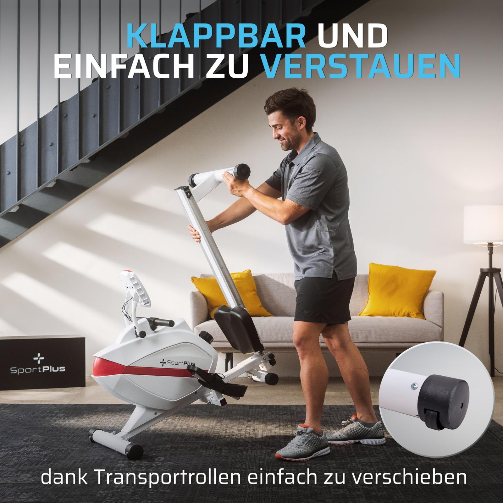 SportPlus Rudergerät für zuhause klappbar - extra leises Magnetbremssystem, Heimtrainer Rudergerät klappbar - Indoor Rudermaschine Fitness - Home Gym Fitness - Rudergerät bis 150kg