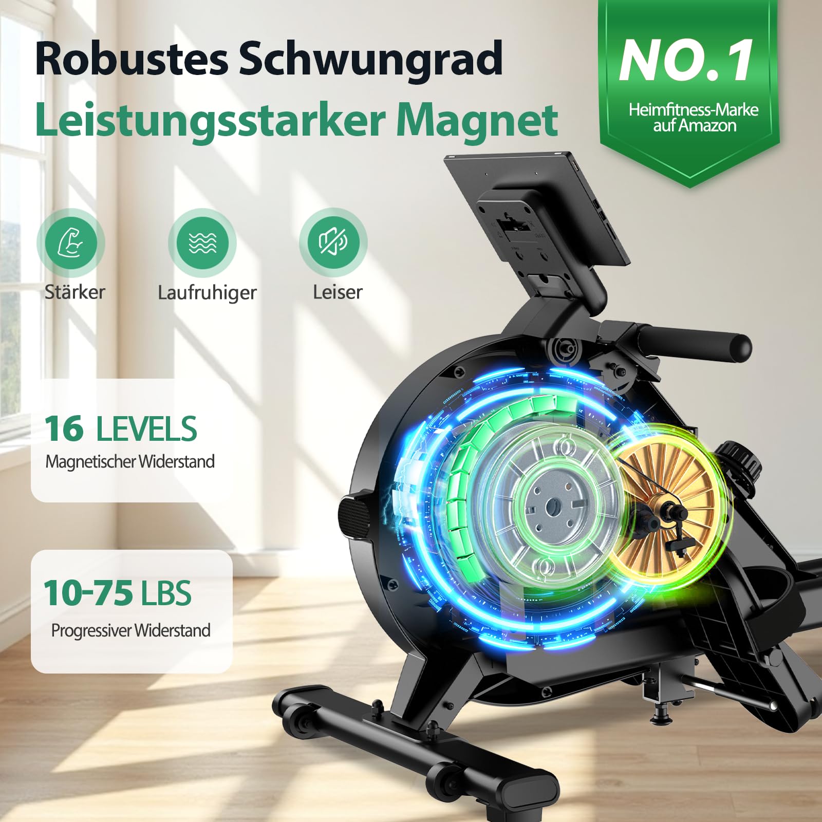 Rudergerät für Zuhause, EvoSpark Rudergerät mit 16 Stufen Widerstand, APP-Verbindung, Upgrade Doppel-Slide-Rails Ultraleise Rudermaschine, LCD-Datenanzeige, Die Erste Wahl für Fitnessgeräte