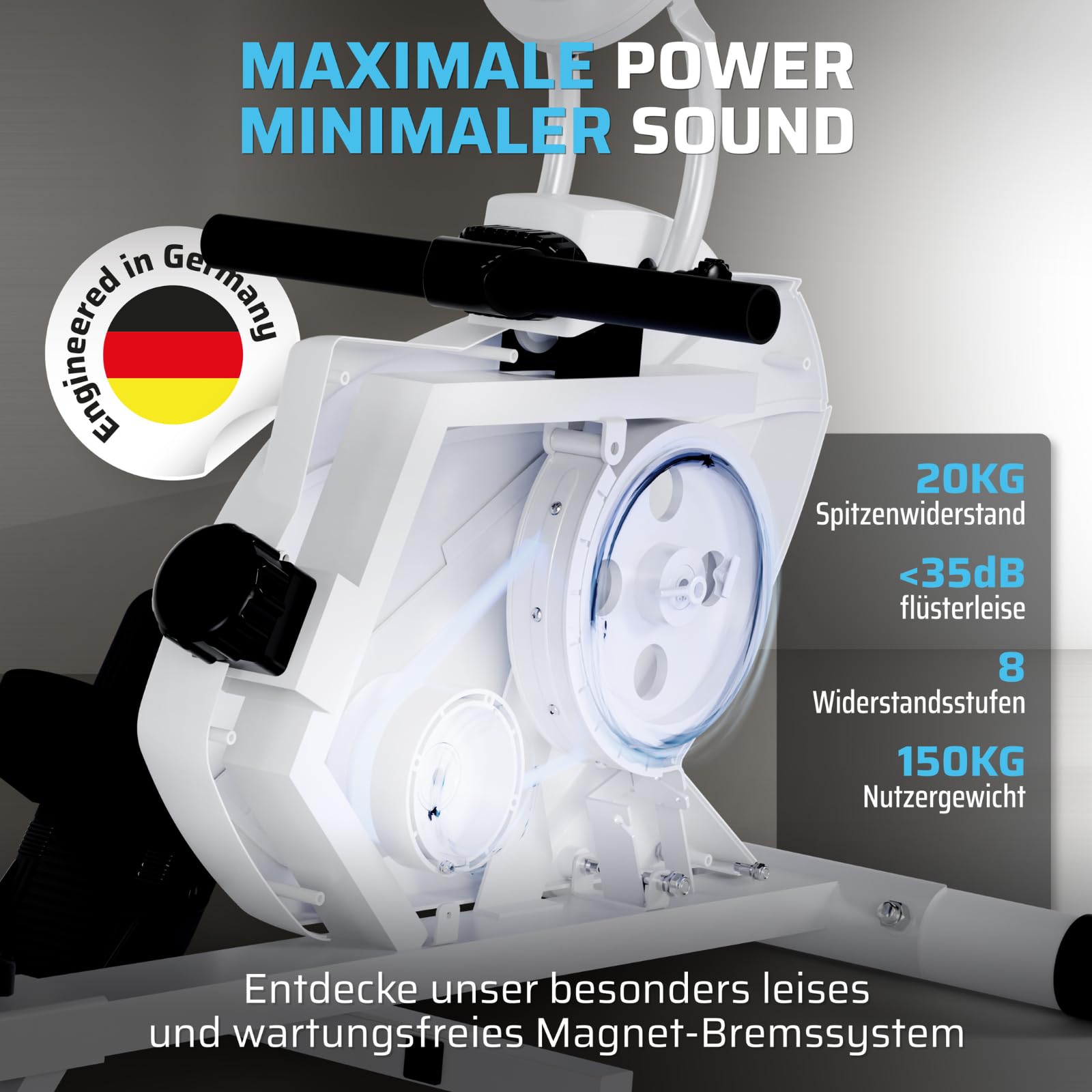 SportPlus Rudergerät für zuhause klappbar - extra leises Magnetbremssystem, Heimtrainer Rudergerät klappbar - Indoor Rudermaschine Fitness - Home Gym Fitness - Rudergerät bis 150kg
