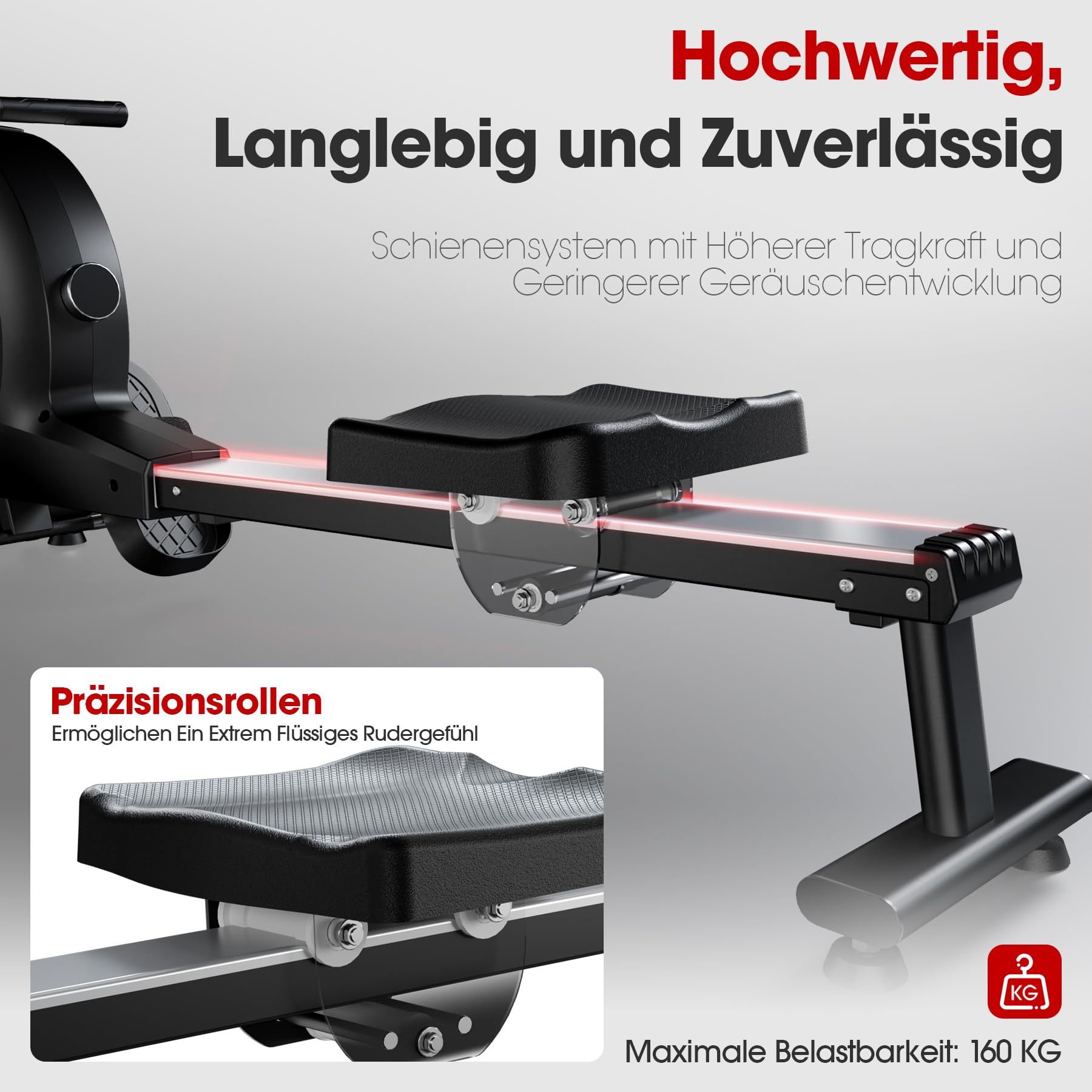 Wenoker Rudergerät für Zuhause, Magnetisches Rudergerät mit APP & LCD-Display, 32 Widerstandsstufen, Leises Heimrudergerät für Cardio-Training, 160 kg Belastbarkeit, Vertikal Verstaubar