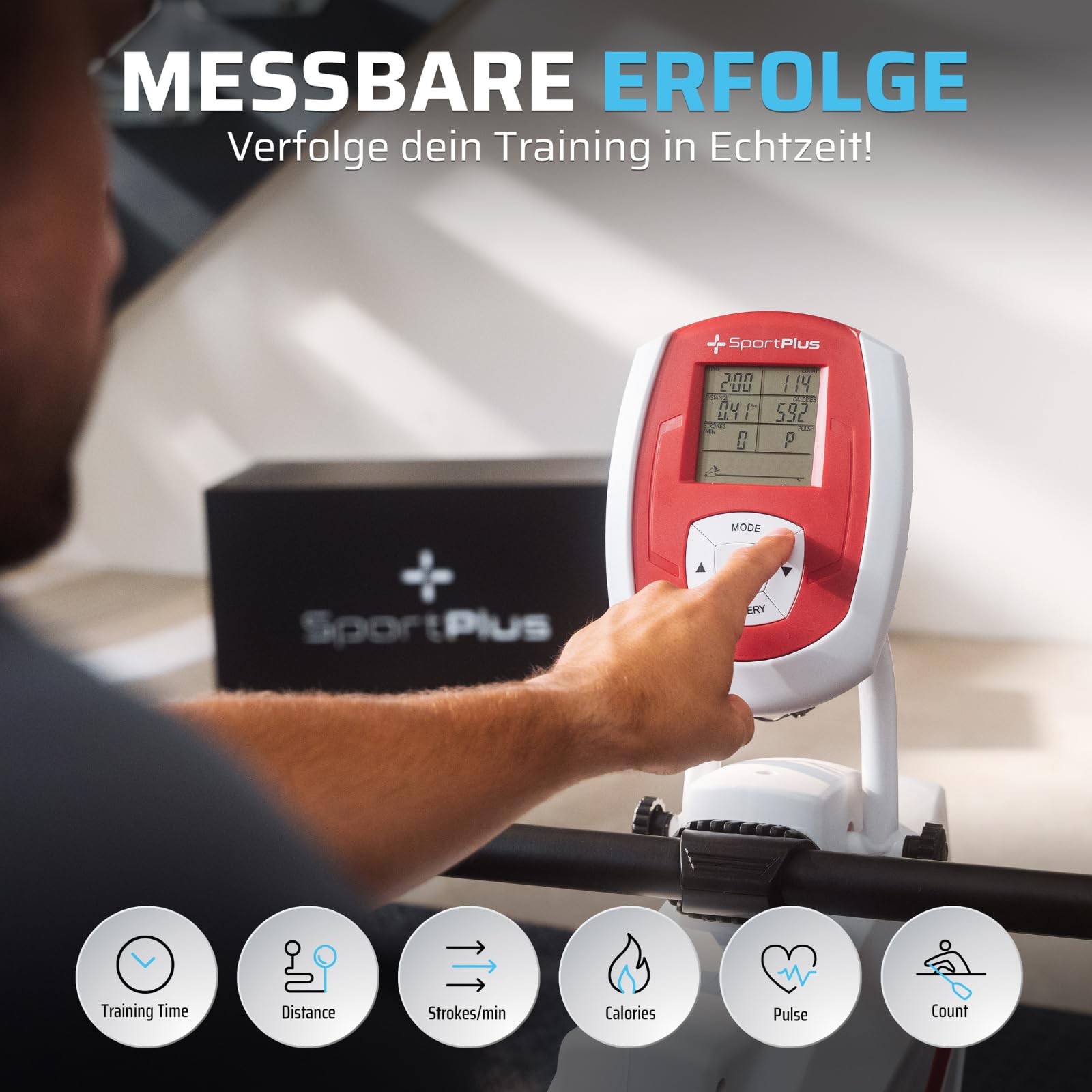 SportPlus Rudergerät für zuhause klappbar - extra leises Magnetbremssystem, Heimtrainer Rudergerät klappbar - Indoor Rudermaschine Fitness - Home Gym Fitness - Rudergerät bis 150kg
