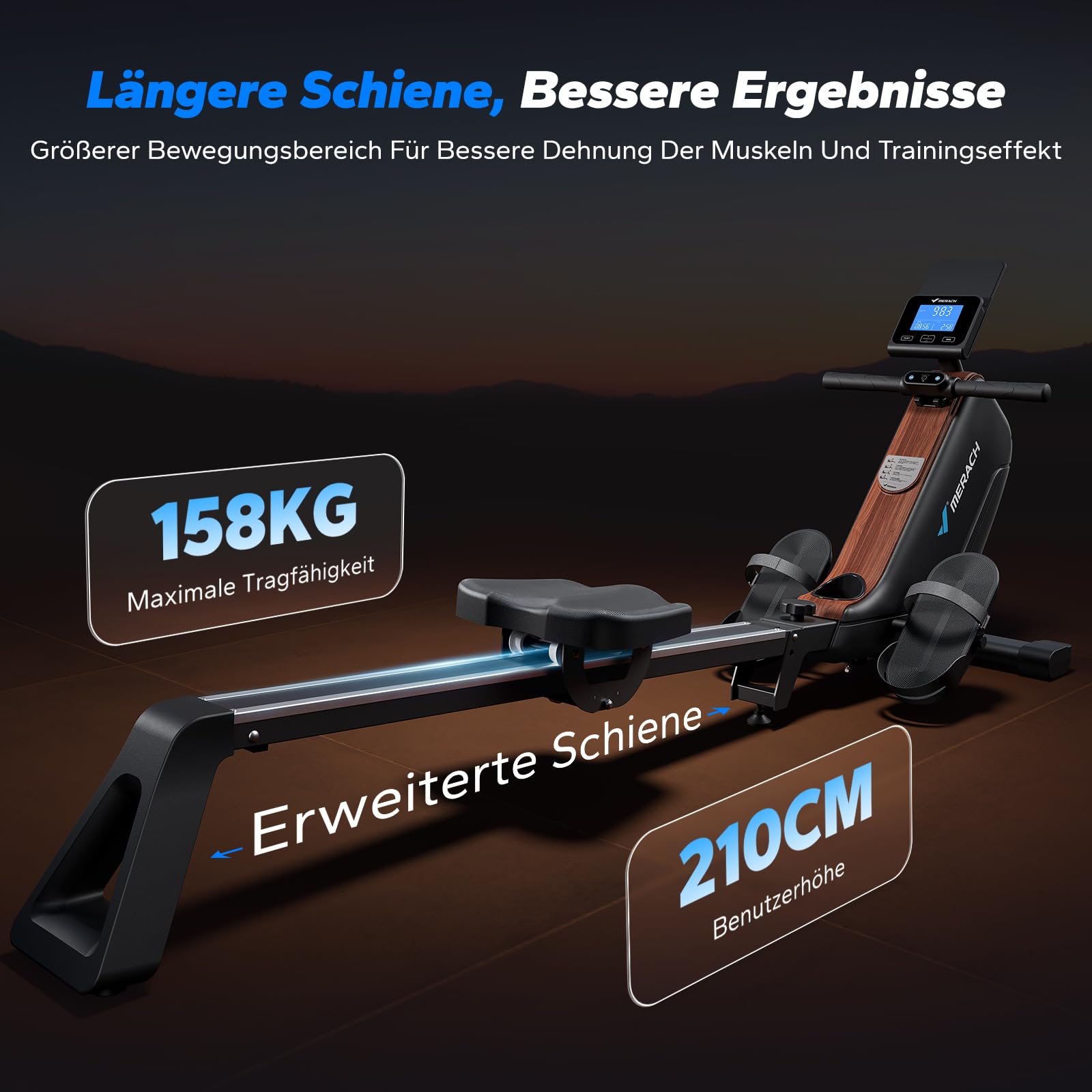 MERACH Rudergerät für Zuhause, Leises Magnet Rudermaschine mit Exklusiver APP, Verbesserte und Verlängerte Führungsschienen Sorgen für Mehr Bewegungsfreiheit, die Erste Wahl für Heimfitness
