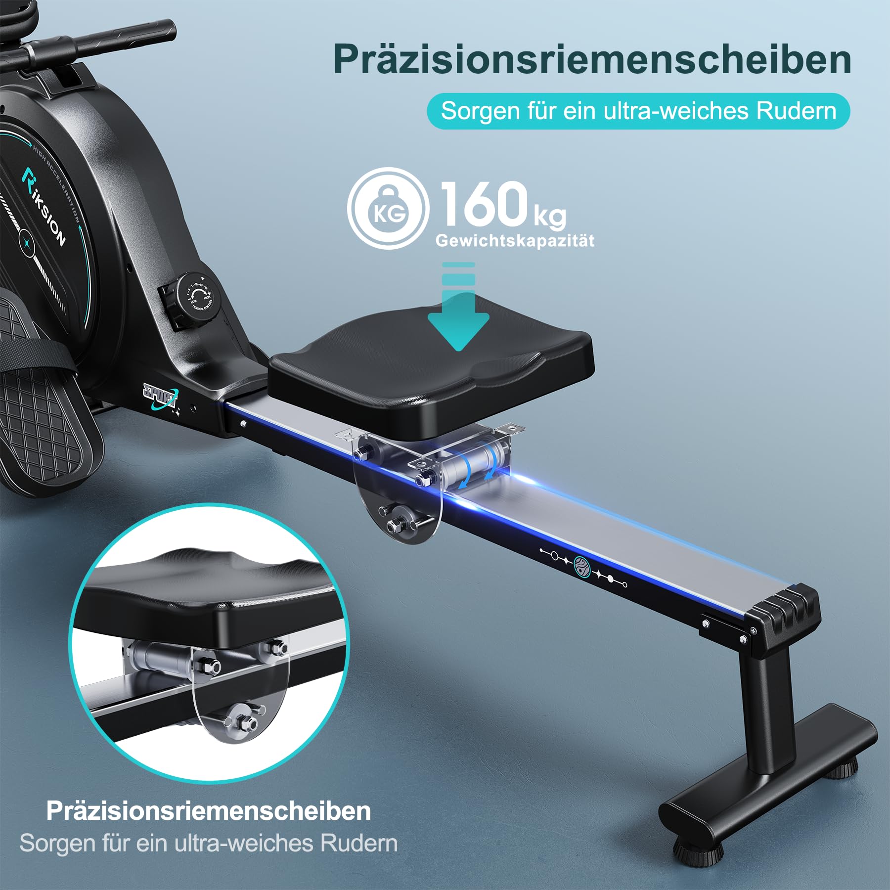 Riksion Rudergerät für Zuhause, Magnetisches Rudergerät mit LCD-Display, Heimrudergerät für Cardio-Training mit 16 Widerstandsstufen, 160 kg Belastbarkeit, Vertikal Verstaubar