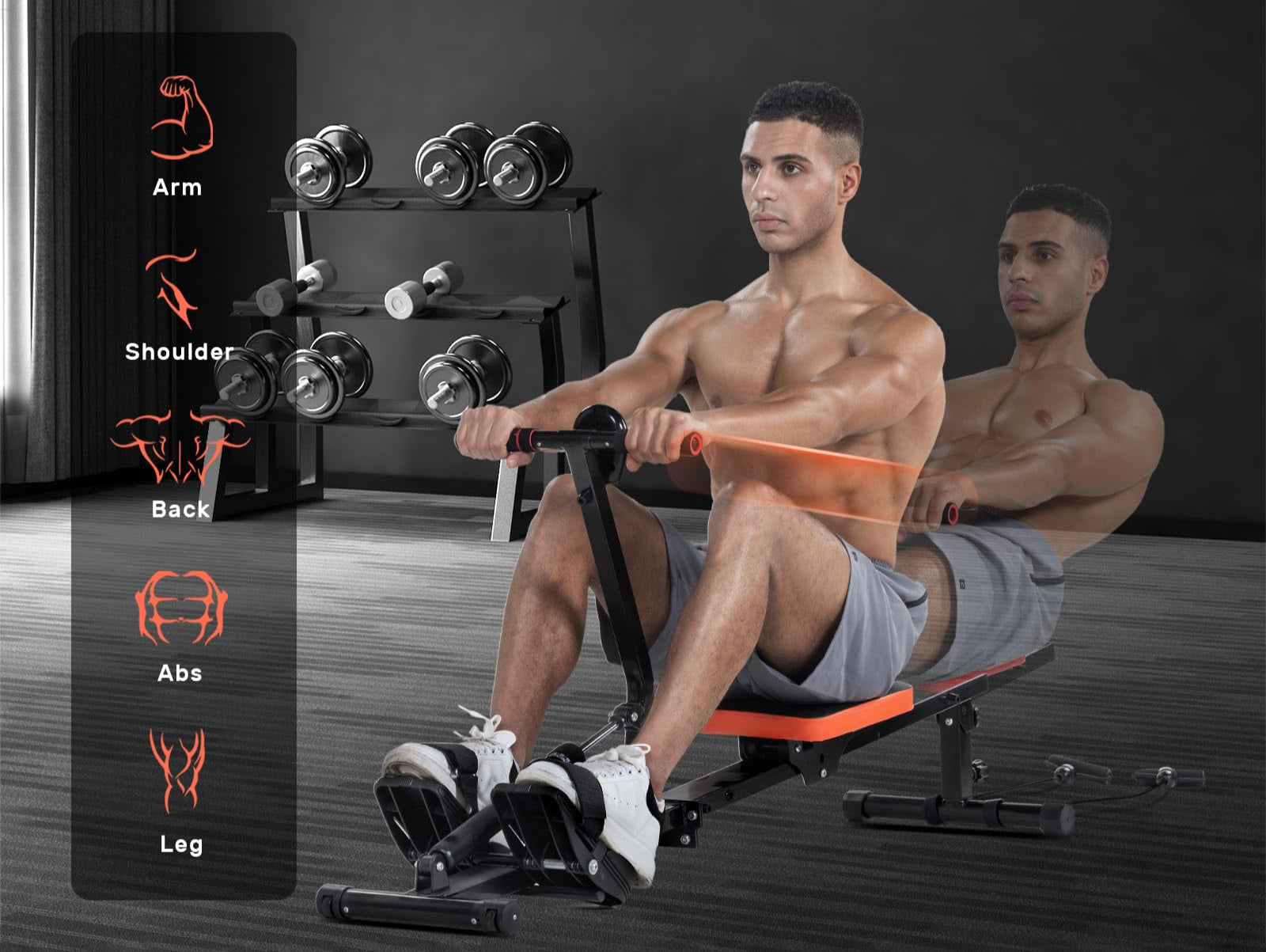 Dskeuzeew Rudergerät für zuhause Klappbar Hydraulisches Fitness-Rudergeräte mit 12-stufiger Widerstandsstufen, Trainingsgerät für das Ganzkörpertraining 120kg Gewichtskapazitä
