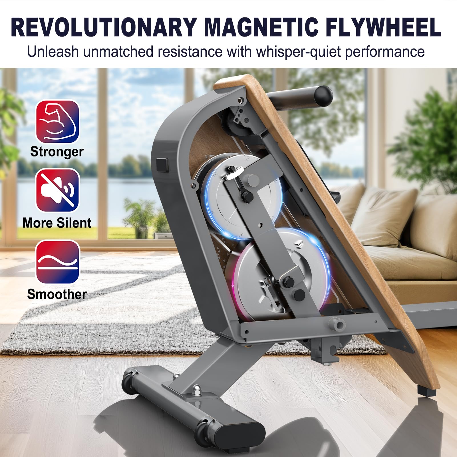 VOWVIT Rudergerät für Zuhause OR3,Magnetisches Rudergeräte mit Bluetooth Monitor,16 Resistance Levels,Kompaktes Rudergerät mit 160kg Gewichtskapazität,Vertikale Aufbewahrung,2 Jahre Garantie(Weiß)