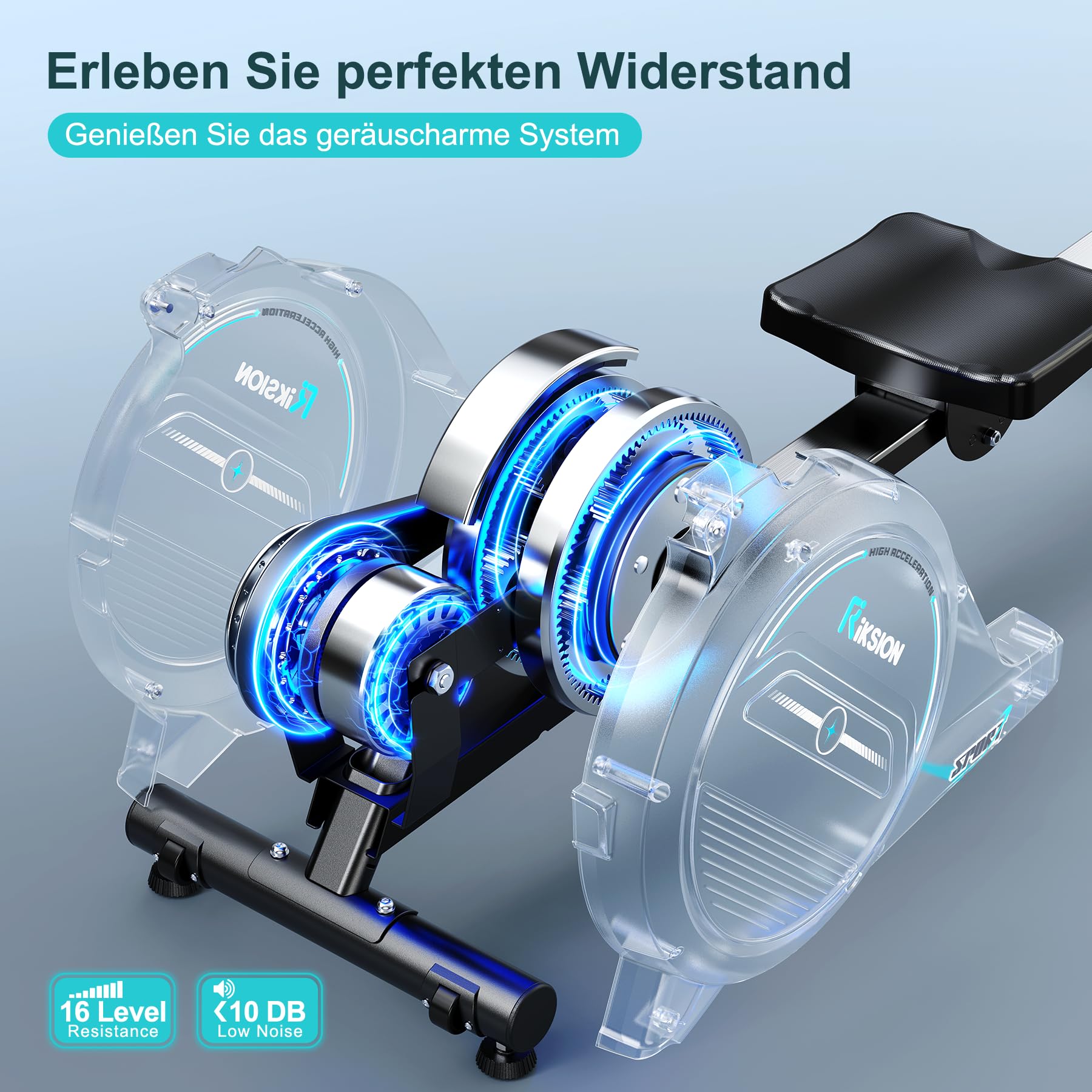 Riksion Rudergerät für Zuhause, Magnetisches Rudergerät mit LCD-Display, Heimrudergerät für Cardio-Training mit 16 Widerstandsstufen, 160 kg Belastbarkeit, Vertikal Verstaubar