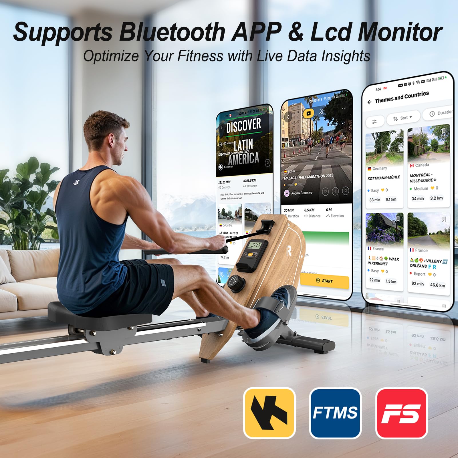 VOWVIT Rudergerät für Zuhause OR3,Magnetisches Rudergeräte mit Bluetooth Monitor,16 Resistance Levels,Kompaktes Rudergerät mit 160kg Gewichtskapazität,Vertikale Aufbewahrung,2 Jahre Garantie(Weiß)