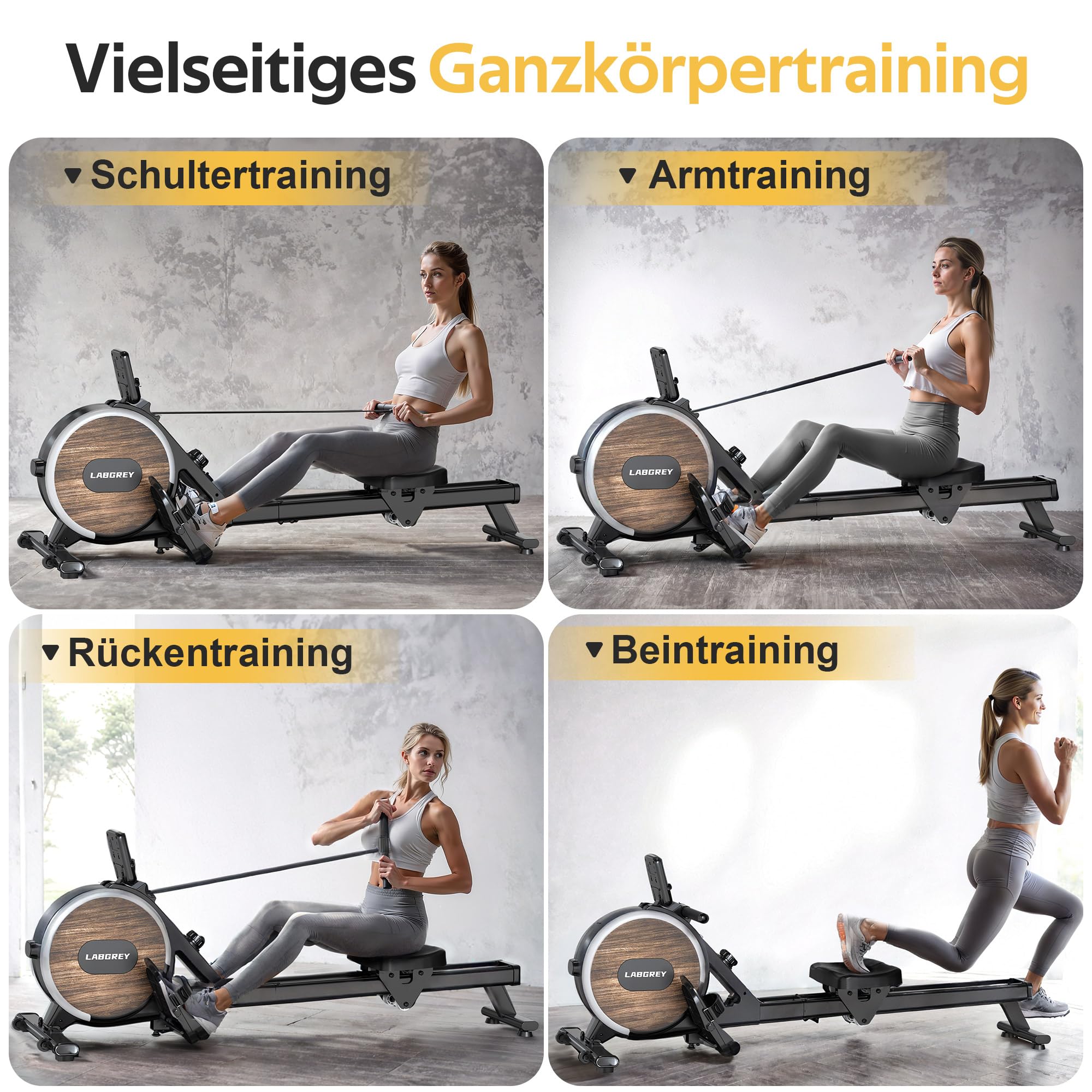 LABGREY Magnetisches Rudergerät, Faltbares Rudergerät für Zuhause mit Bluetooth, 8 Widerstandsstufen, Ultra-leise und Stabil, Maximale Belastbarkeit von 158 kg (R1-Magnetisches)