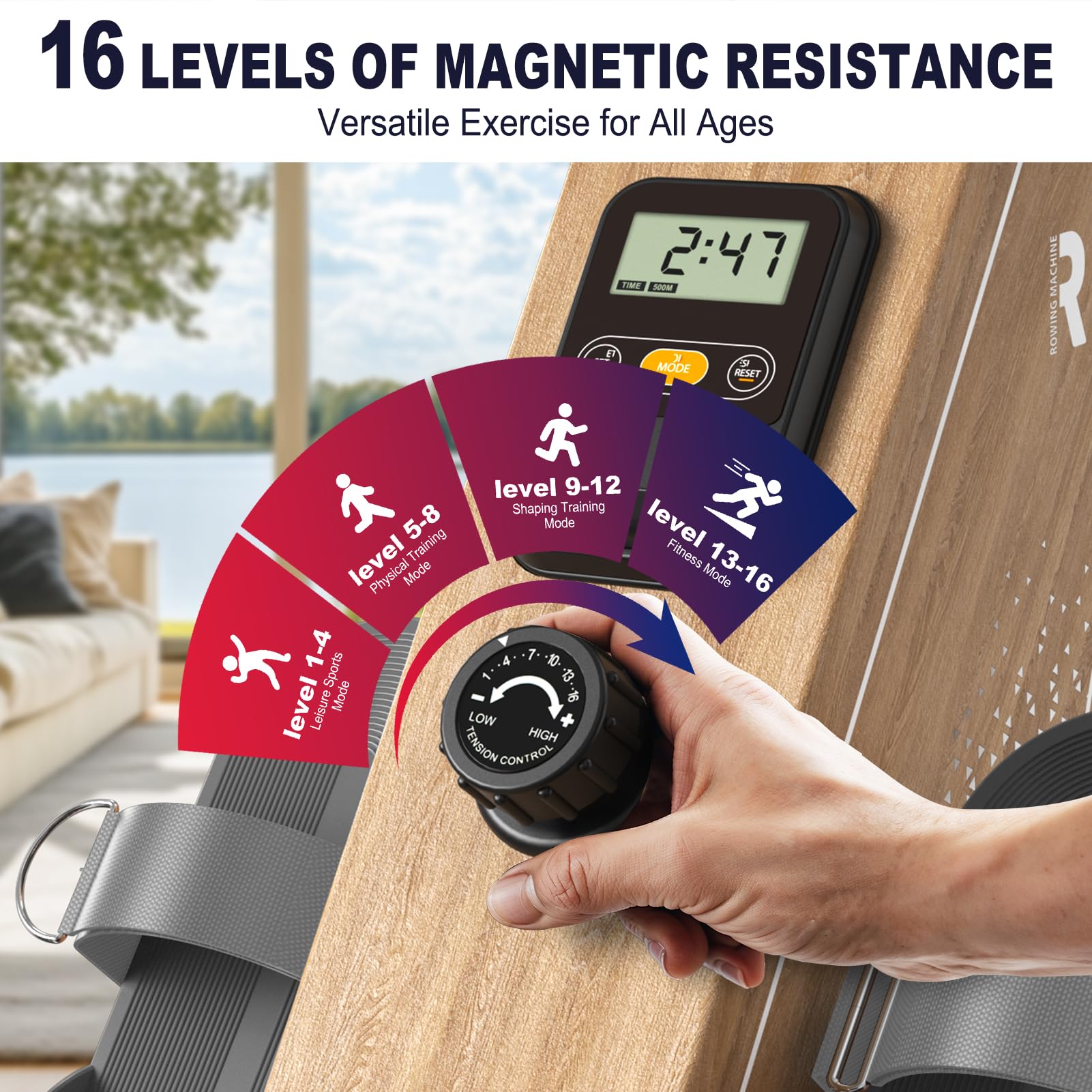 VOWVIT Rudergerät für Zuhause OR3,Magnetisches Rudergeräte mit Bluetooth Monitor,16 Resistance Levels,Kompaktes Rudergerät mit 160kg Gewichtskapazität,Vertikale Aufbewahrung,2 Jahre Garantie(Weiß)