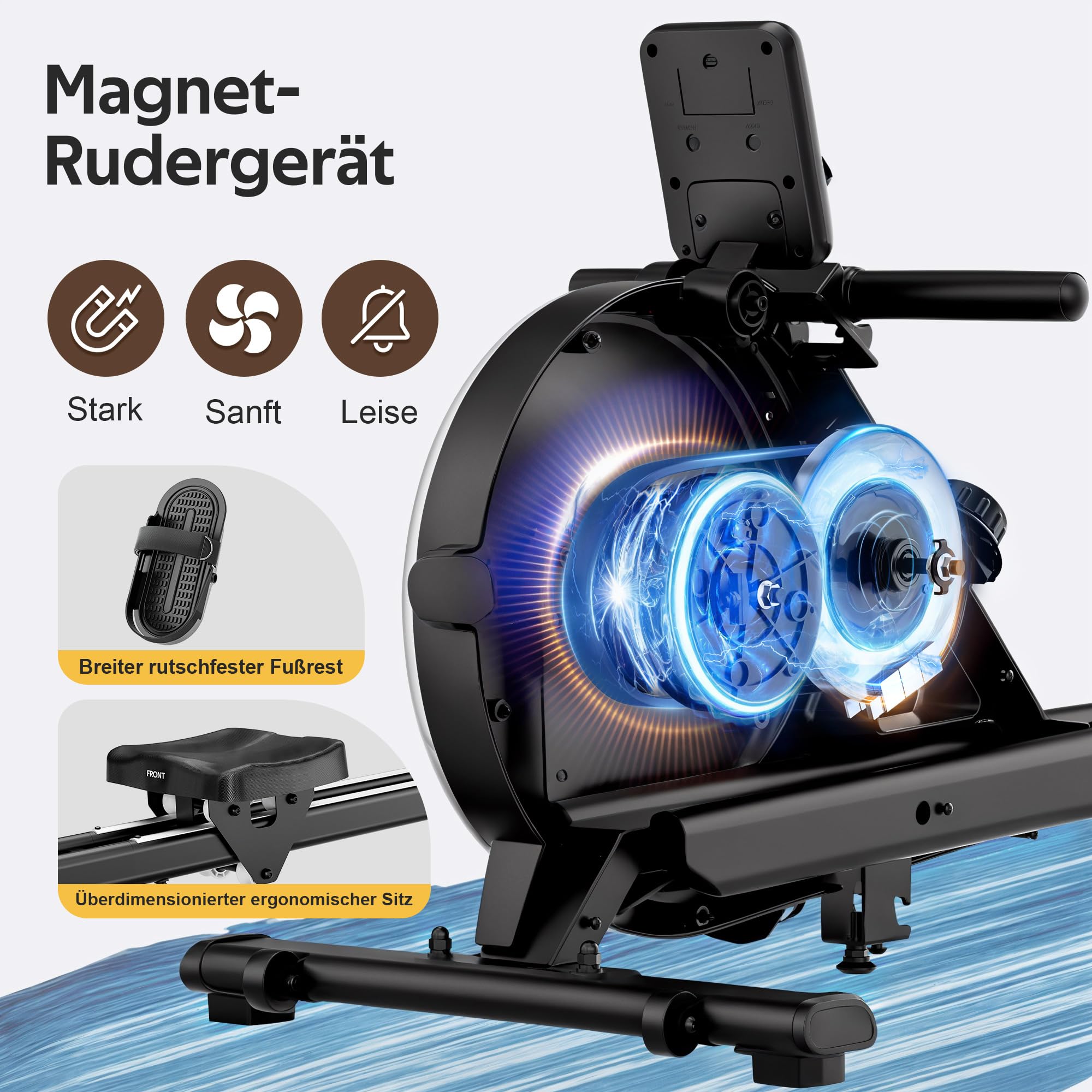 LABGREY Magnetisches Rudergerät, Faltbares Rudergerät für Zuhause mit Bluetooth, 8 Widerstandsstufen, Ultra-leise und Stabil, Maximale Belastbarkeit von 158 kg (R1-Magnetisches)