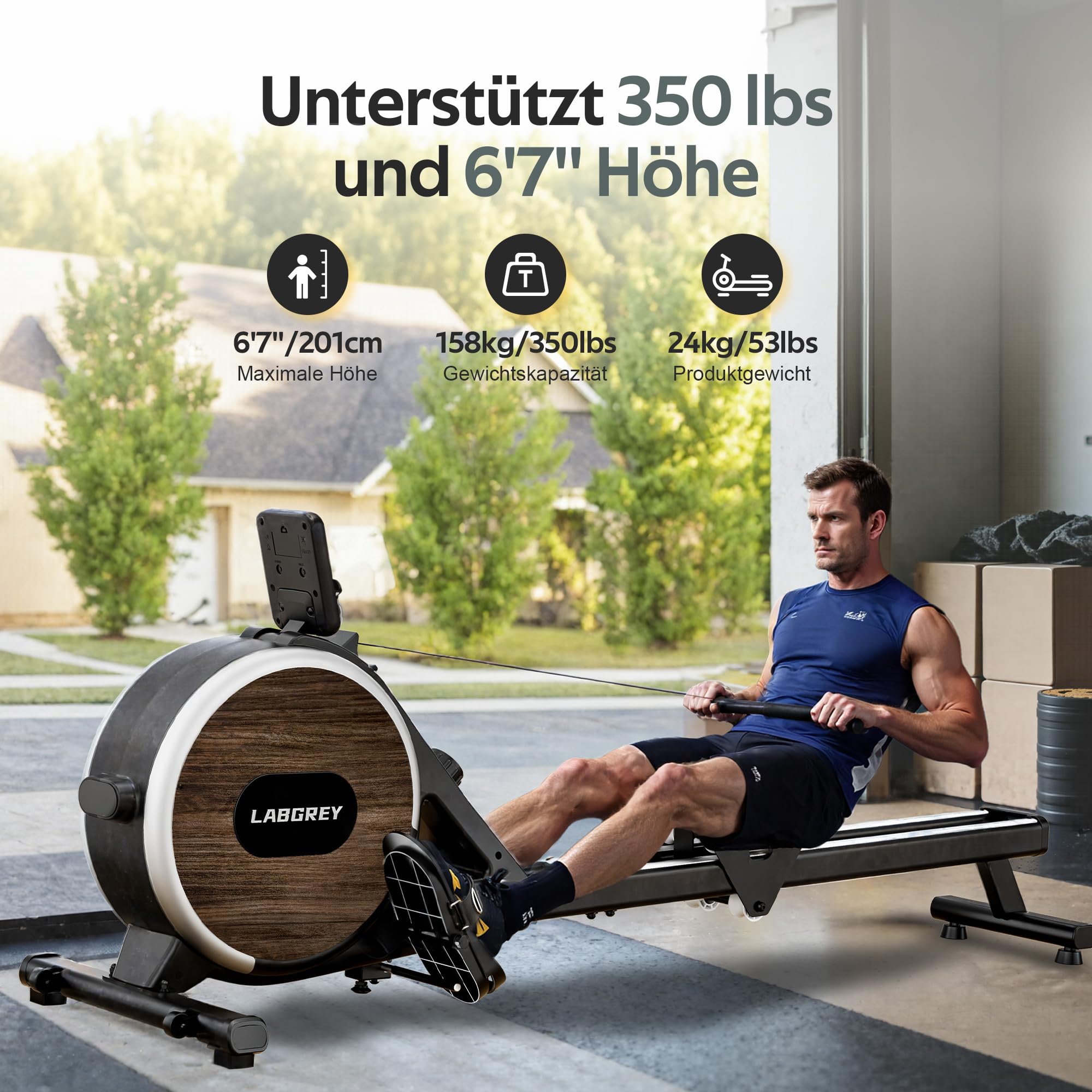 LABGREY Magnetisches Rudergerät, Faltbares Rudergerät für Zuhause mit Bluetooth, 8 Widerstandsstufen, Ultra-leise und Stabil, Maximale Belastbarkeit von 158 kg (R1-Magnetisches)
