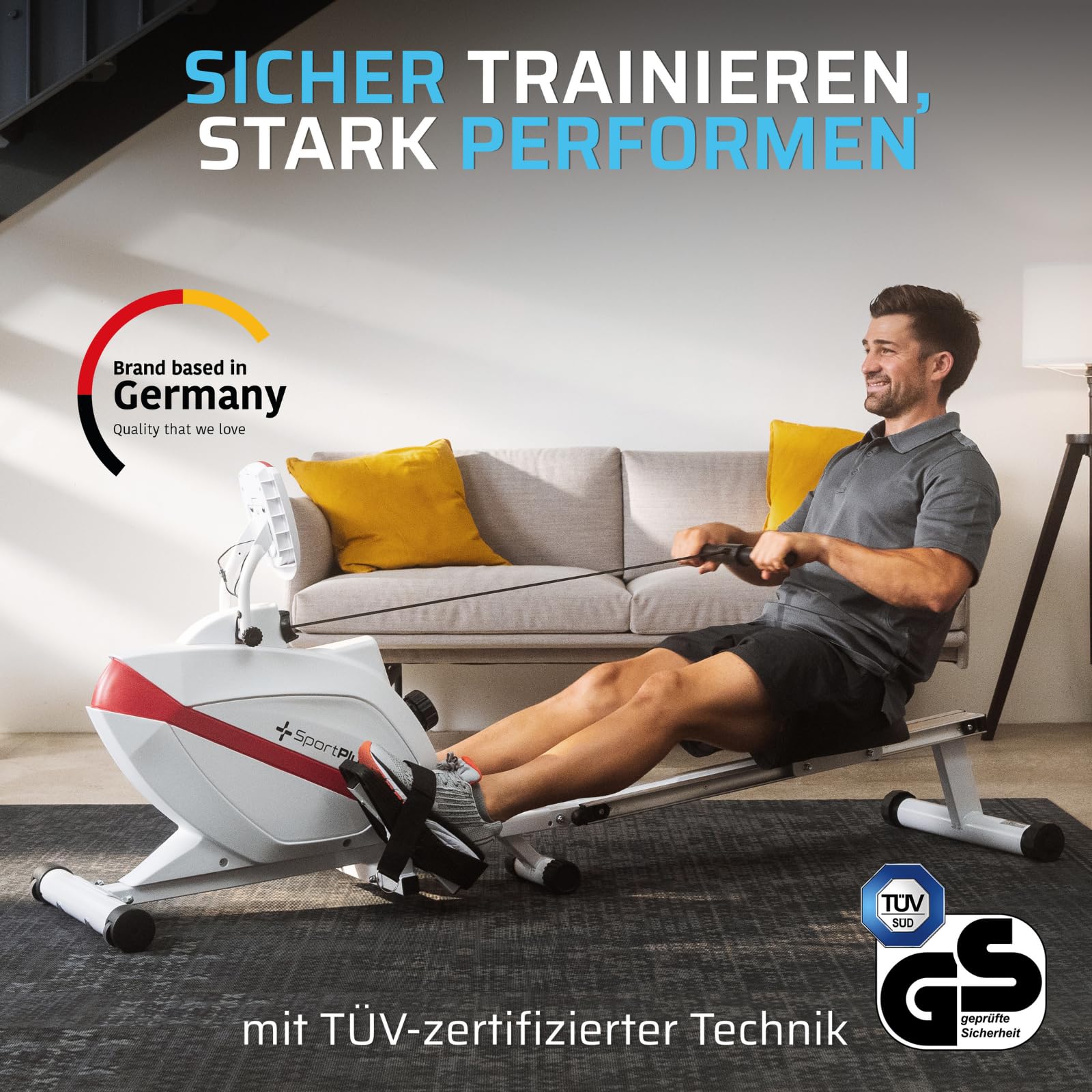 SportPlus Rudergerät für zuhause klappbar - extra leises Magnetbremssystem, Heimtrainer Rudergerät klappbar - Indoor Rudermaschine Fitness - Home Gym Fitness - Rudergerät bis 150kg