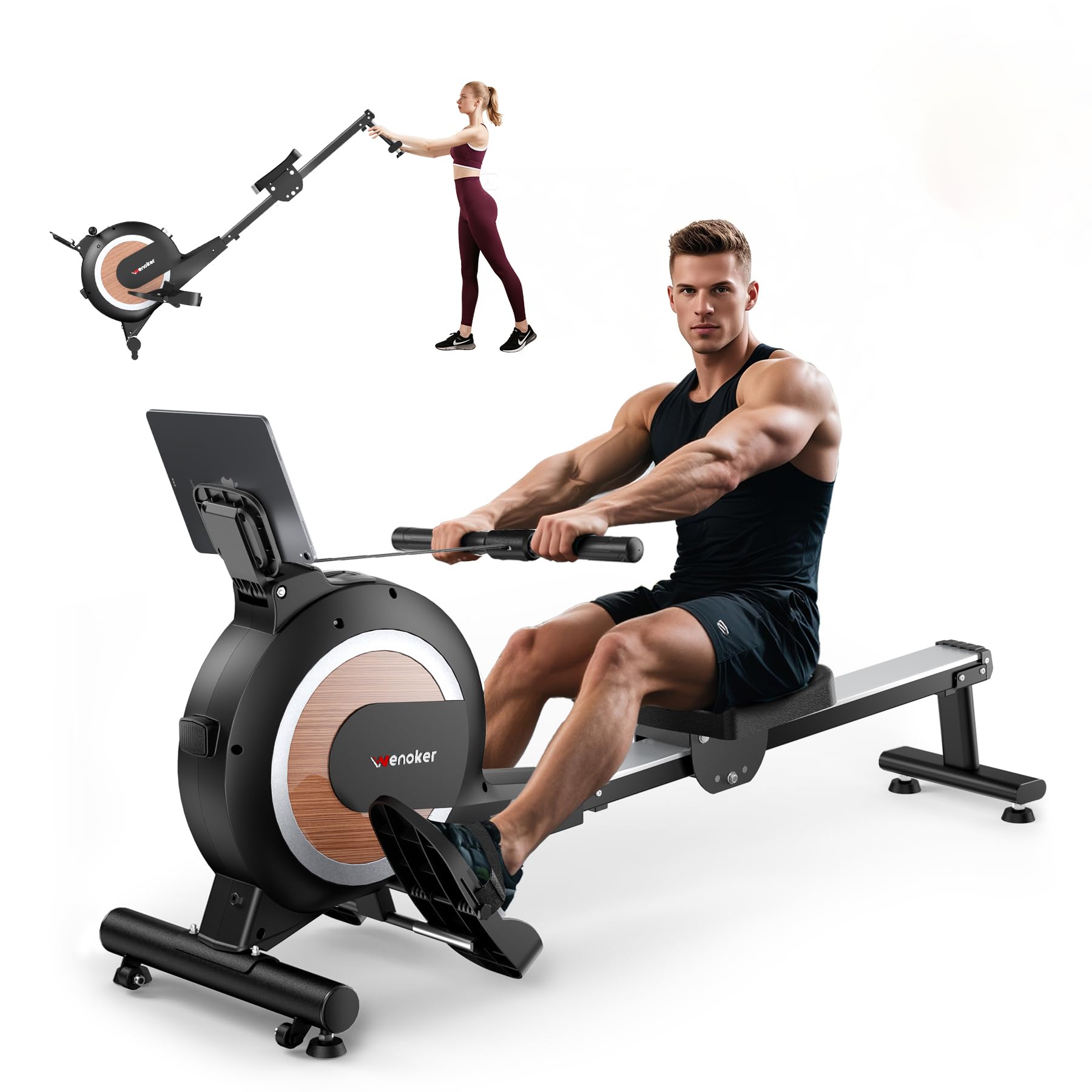 Wenoker Rudergerät für Zuhause, Magnetisches Rudergerät mit APP & LCD-Display, 32 Widerstandsstufen, Leises Heimrudergerät für Cardio-Training, 160 kg Belastbarkeit, Vertikal Verstaubar