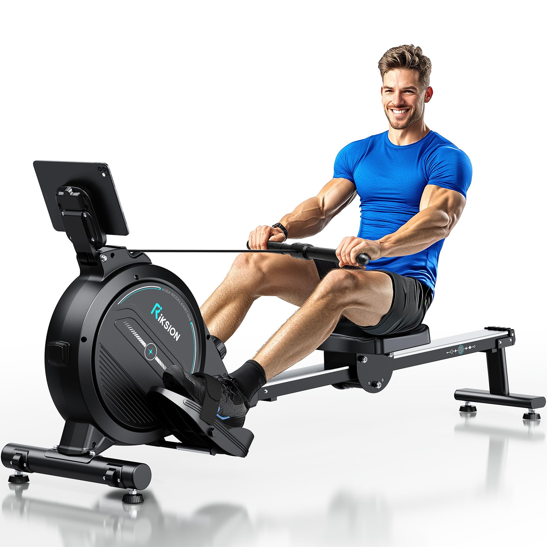 Riksion Rudergerät für Zuhause, Magnetisches Rudergerät mit LCD-Display, Heimrudergerät für Cardio-Training mit 16 Widerstandsstufen, 160 kg Belastbarkeit, Vertikal Verstaubar