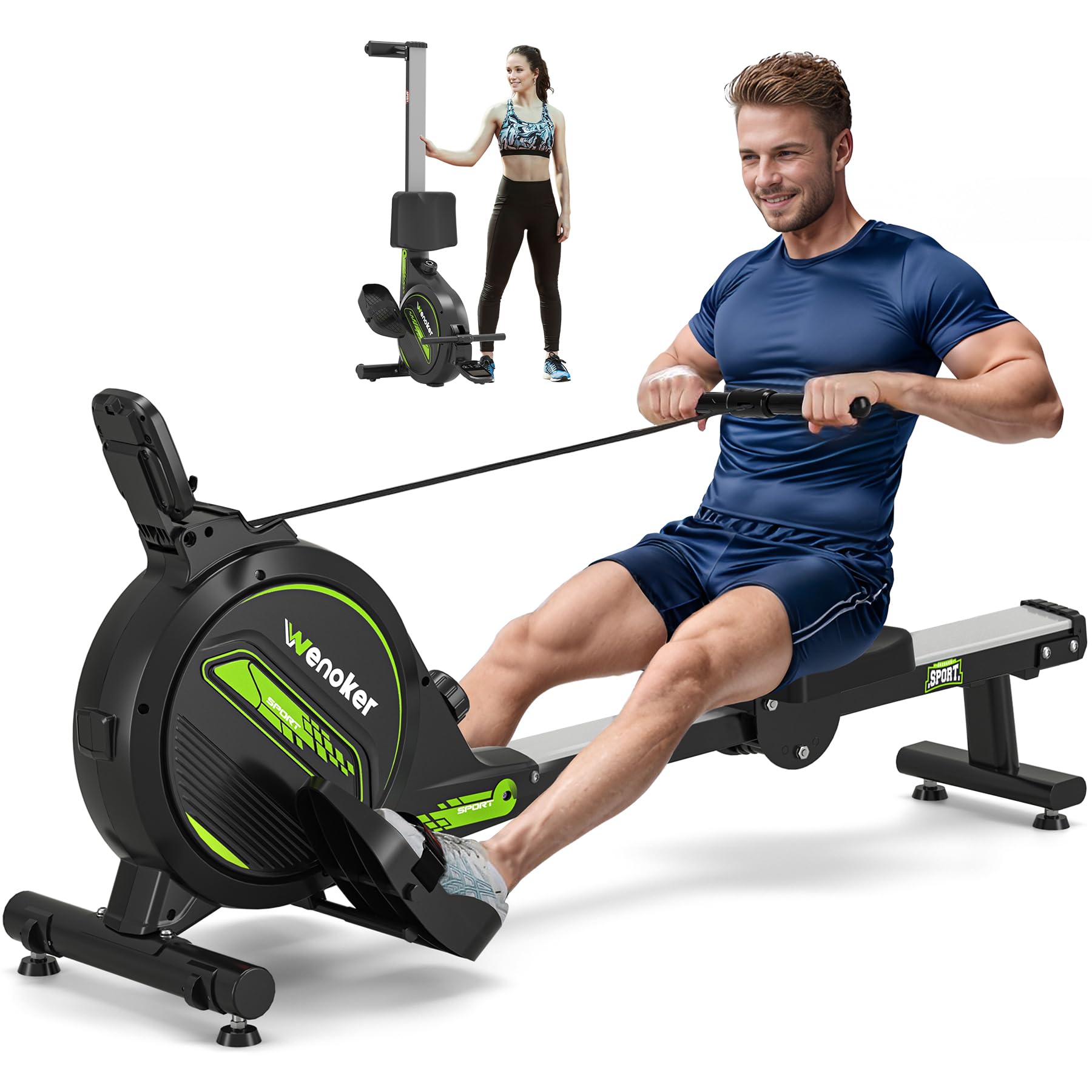 Wenoker Rudergerät mit Magnet-Fitnesstrainer, Rudergerät für Zuhause 16 Stufen Widerstand, Indoor-Gerät für das Home-Gym, Cardio-Trainingsgerät, 160 kg Kapazität mit LCD-Monitor