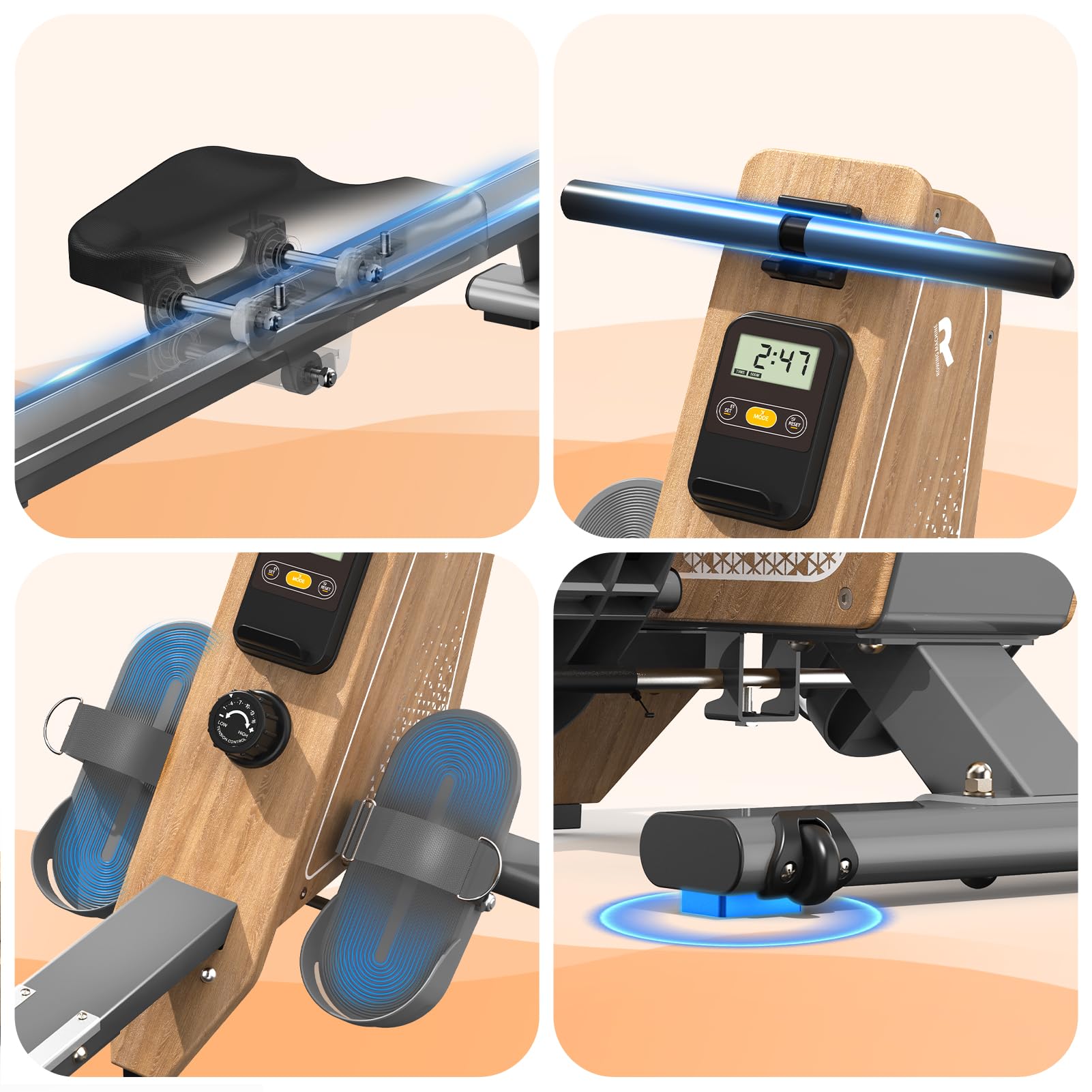 VOWVIT Rudergerät für Zuhause OR3,Magnetisches Rudergeräte mit Bluetooth Monitor,16 Resistance Levels,Kompaktes Rudergerät mit 160kg Gewichtskapazität,Vertikale Aufbewahrung,2 Jahre Garantie(Weiß)