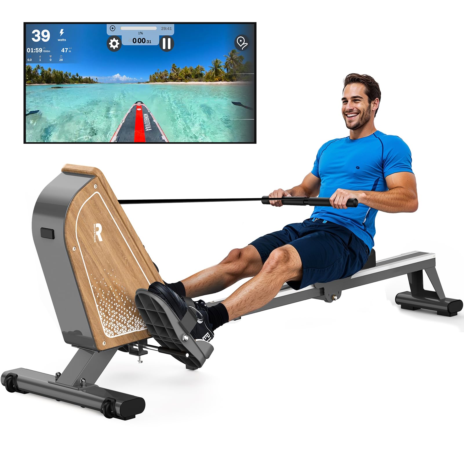 VOWVIT Rudergerät für Zuhause OR3,Magnetisches Rudergeräte mit Bluetooth Monitor,16 Resistance Levels,Kompaktes Rudergerät mit 160kg Gewichtskapazität,Vertikale Aufbewahrung,2 Jahre Garantie(Weiß)