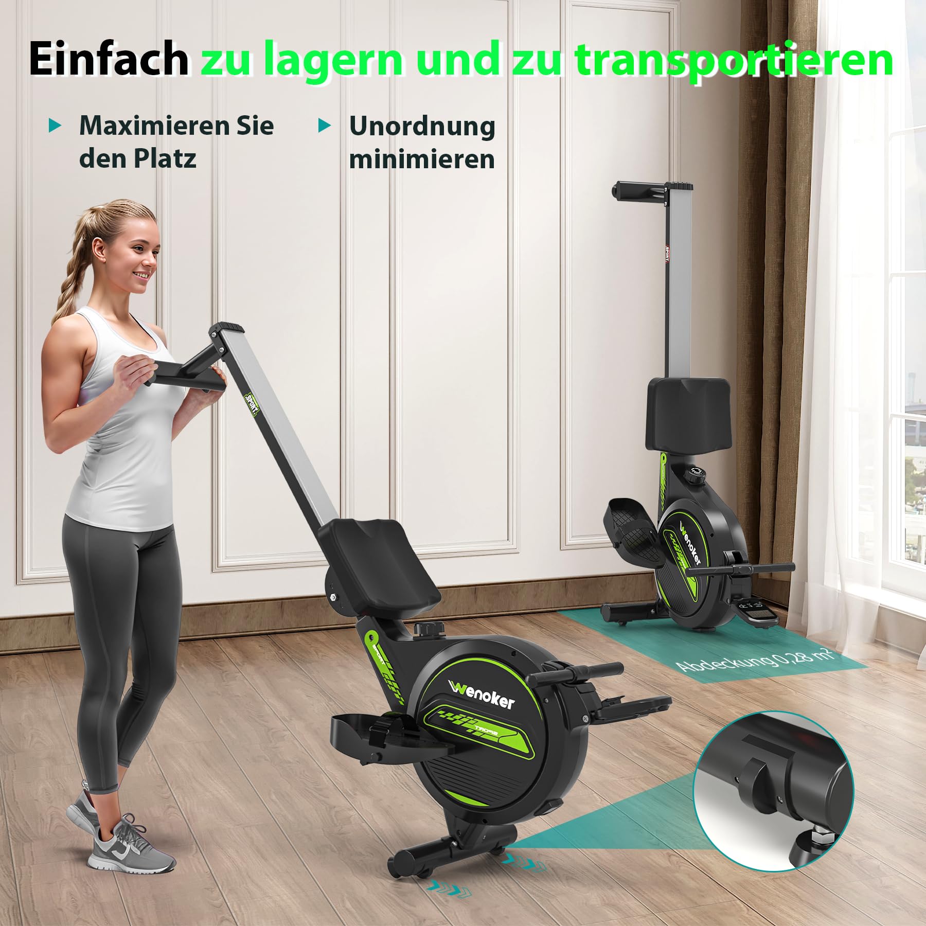Wenoker Rudergerät mit Magnet-Fitnesstrainer, Rudergerät für Zuhause 16 Stufen Widerstand, Indoor-Gerät für das Home-Gym, Cardio-Trainingsgerät, 160 kg Kapazität mit LCD-Monitor