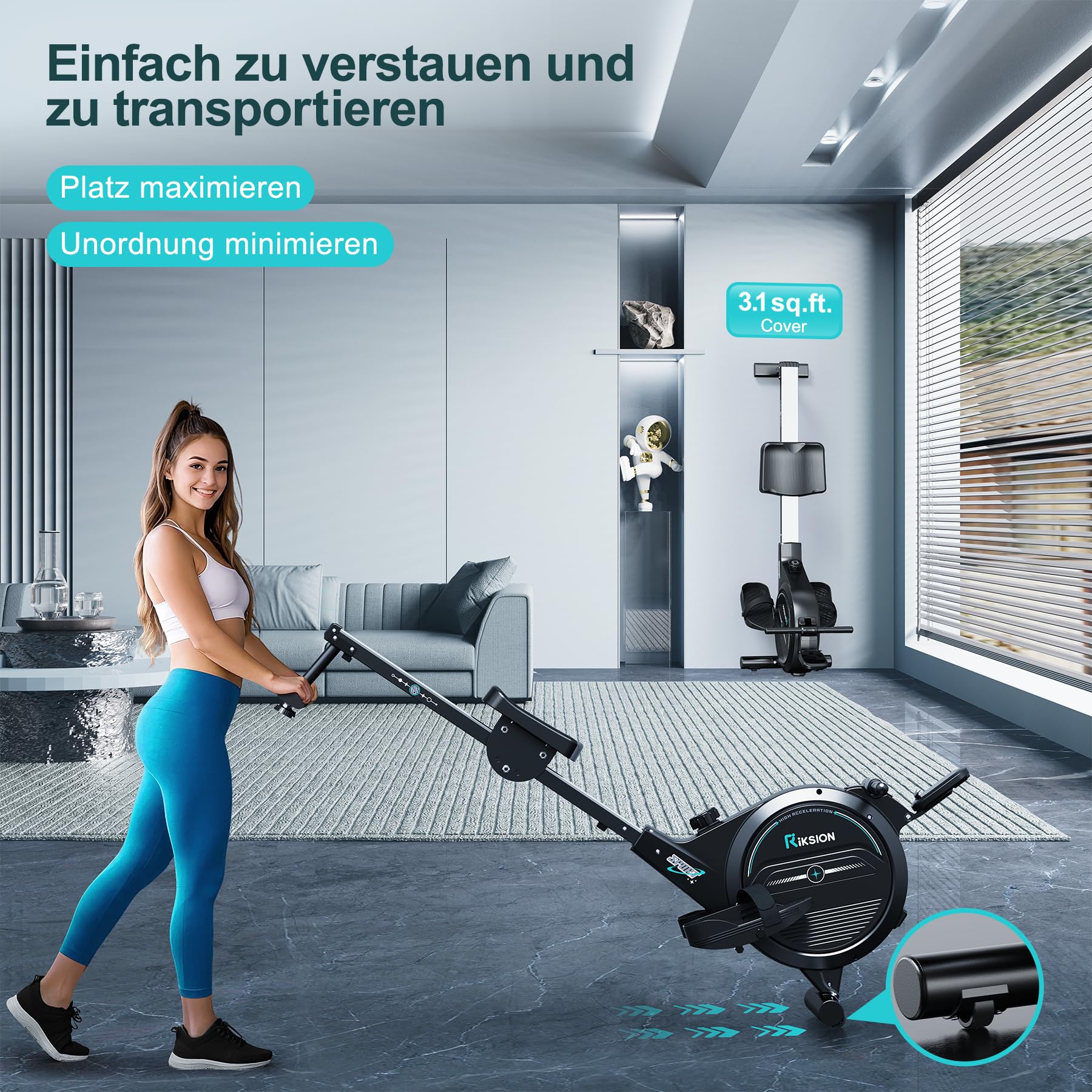 Riksion Rudergerät für Zuhause, Magnetisches Rudergerät mit LCD-Display, Heimrudergerät für Cardio-Training mit 16 Widerstandsstufen, 160 kg Belastbarkeit, Vertikal Verstaubar